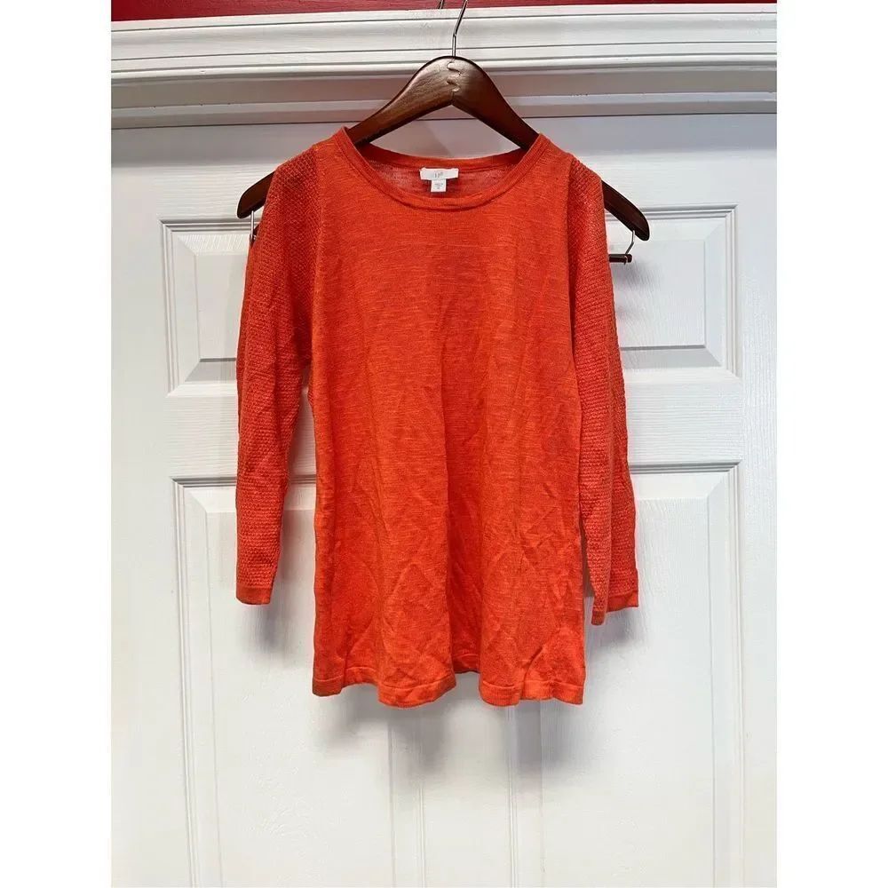 J. Jill Orange Linen Blend Split Sleeve Sweater sz XS NWT
